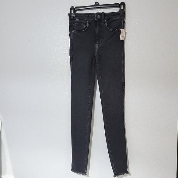 WE THE FREE Raw Hem High Rise Jeggings Black Skinny Jeans Free People Sz 24 New - Picture 13 of 16